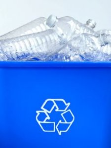 Blue Bin Recycle Bin With Clear Plastic Bottles Inside